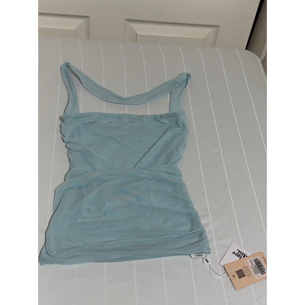 Tiger Mist Vianna Top Baby Blue Ruched Mesh Halter Neck Sleeveless TM14051 Small